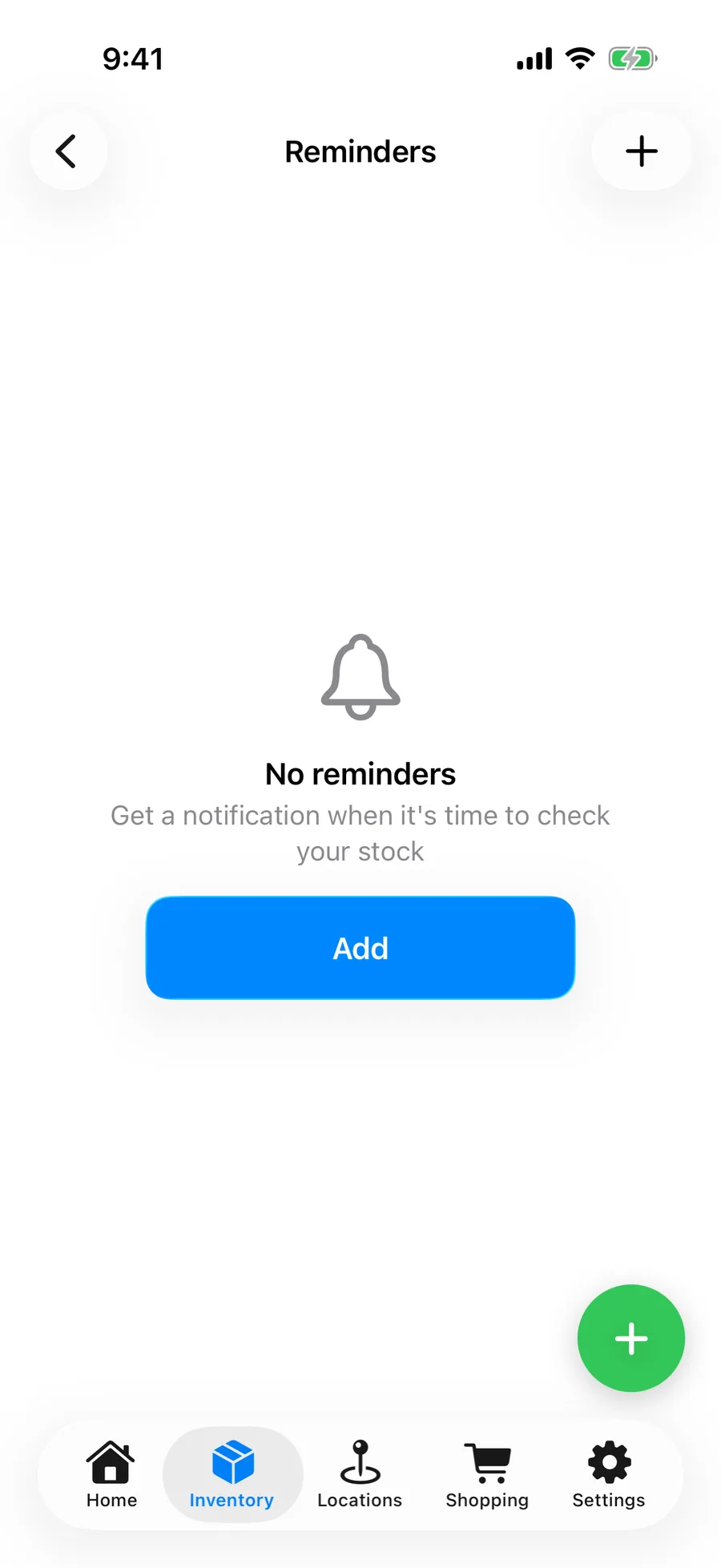 Reminder settings screen.